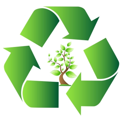 Símbolo de reciclagem com uma árvore no meio